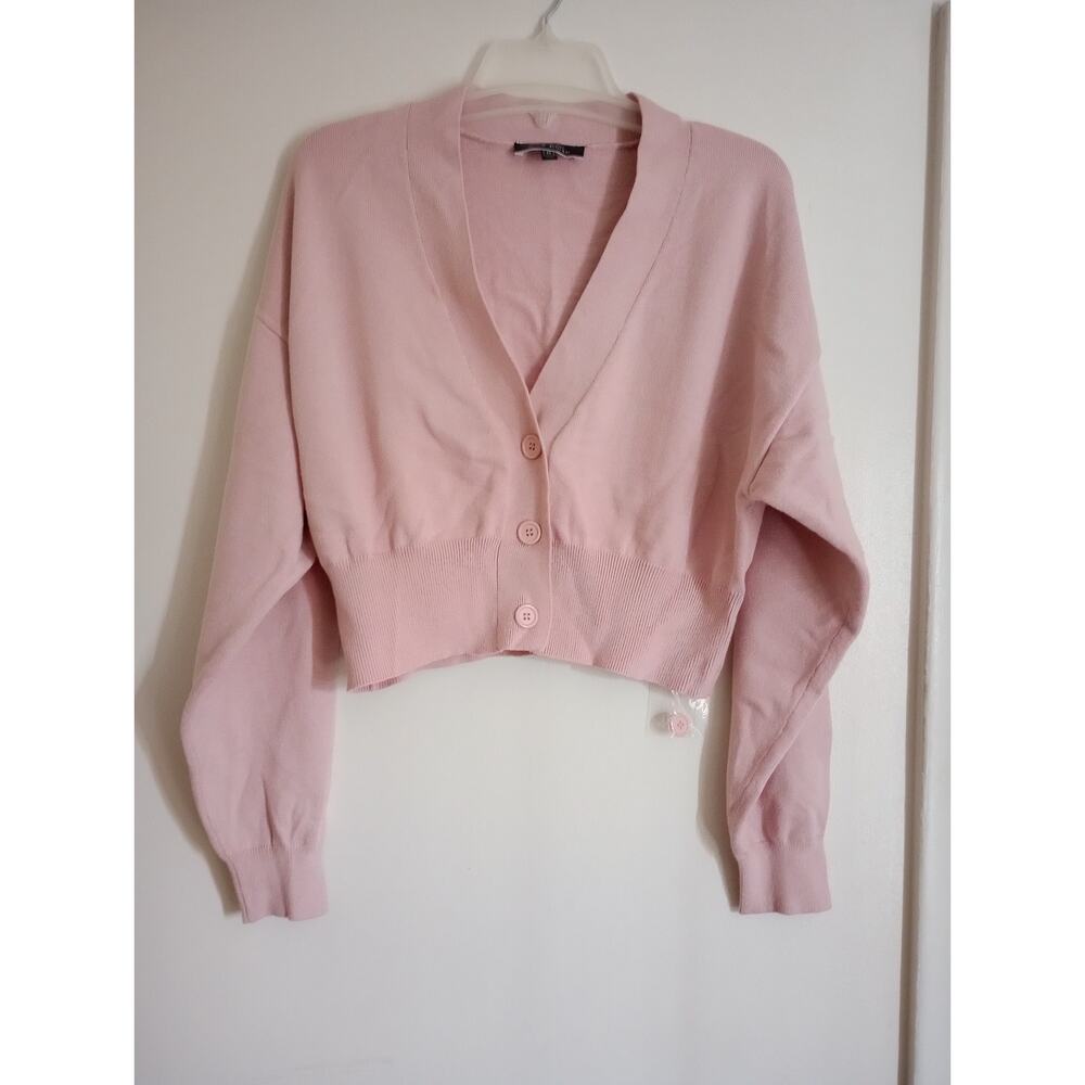 Blue Blush Pink Knit Cropped Cardigan NWT M